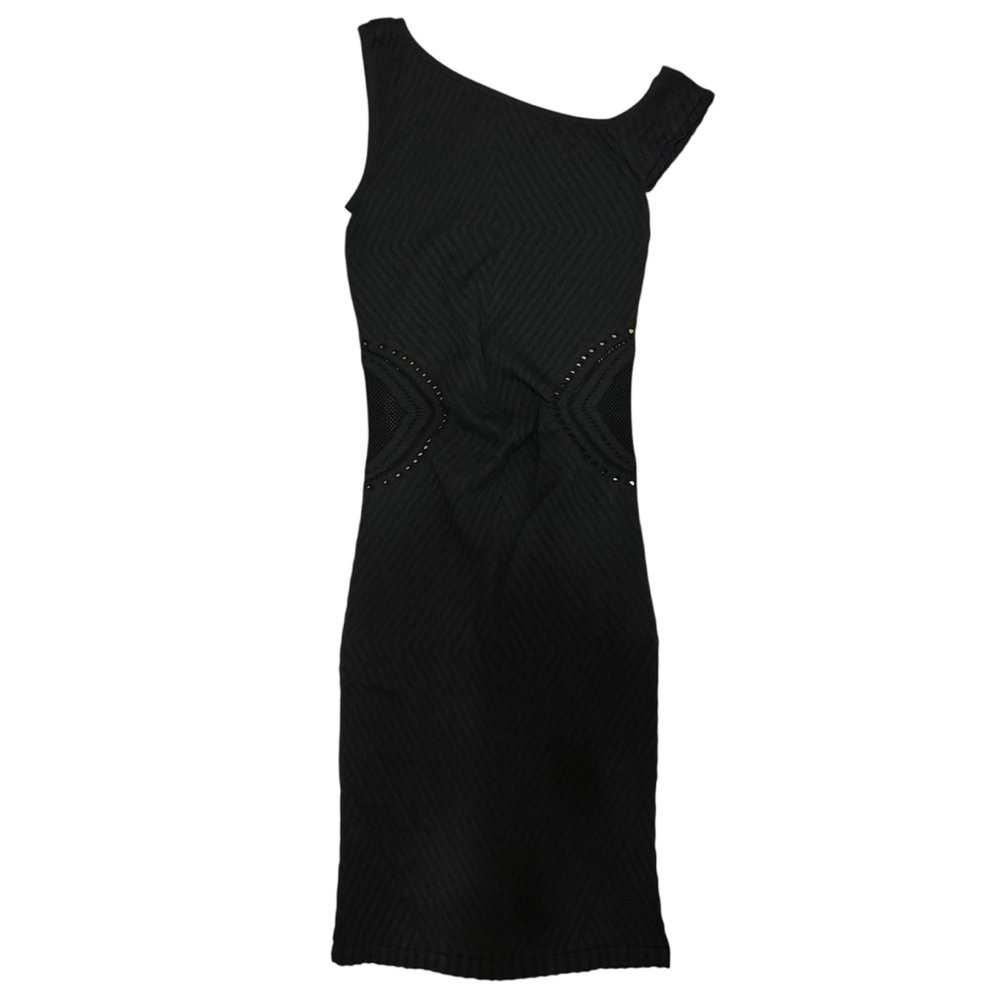 bebe Black Asymmetrical Sleeve Bodycon Dress